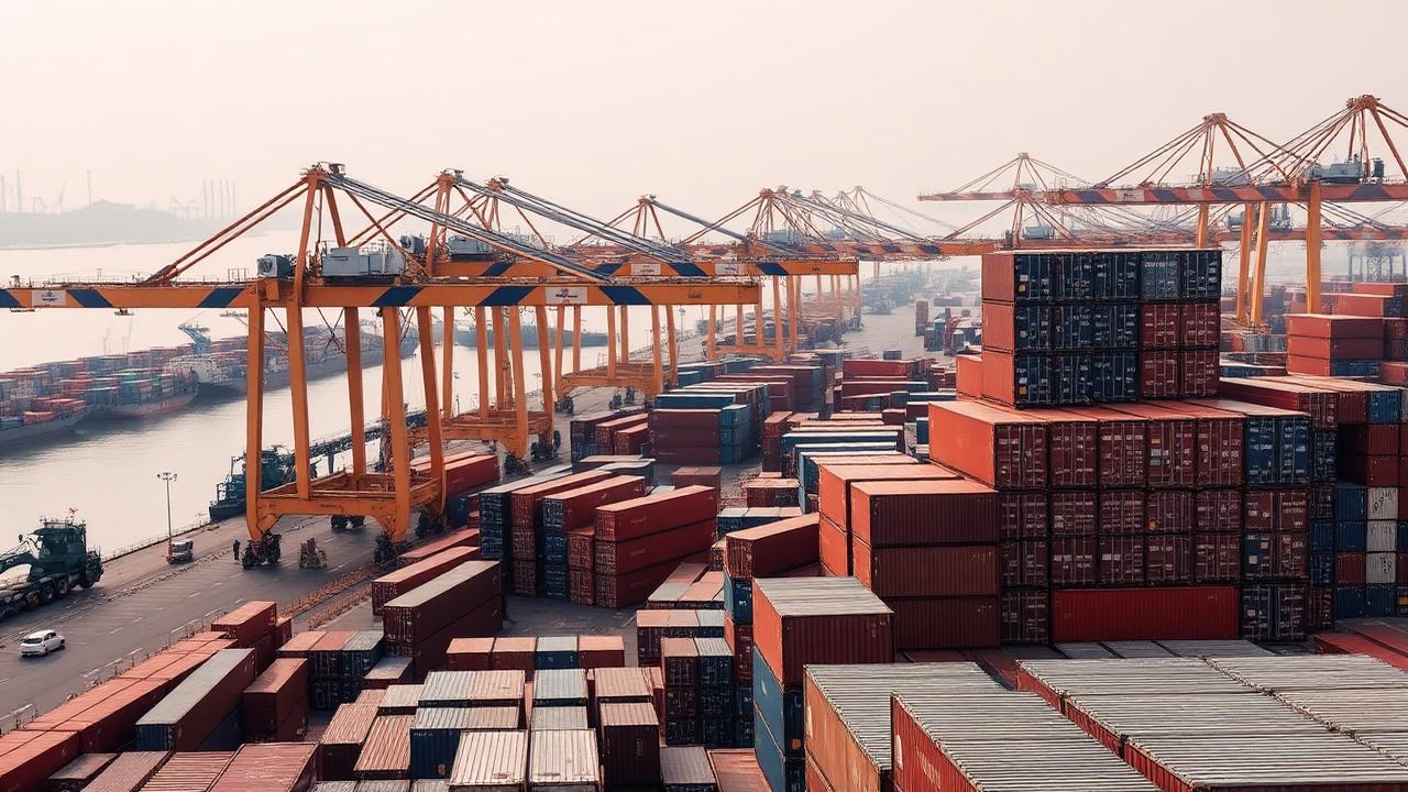 Shipping containers at a logistics terminal